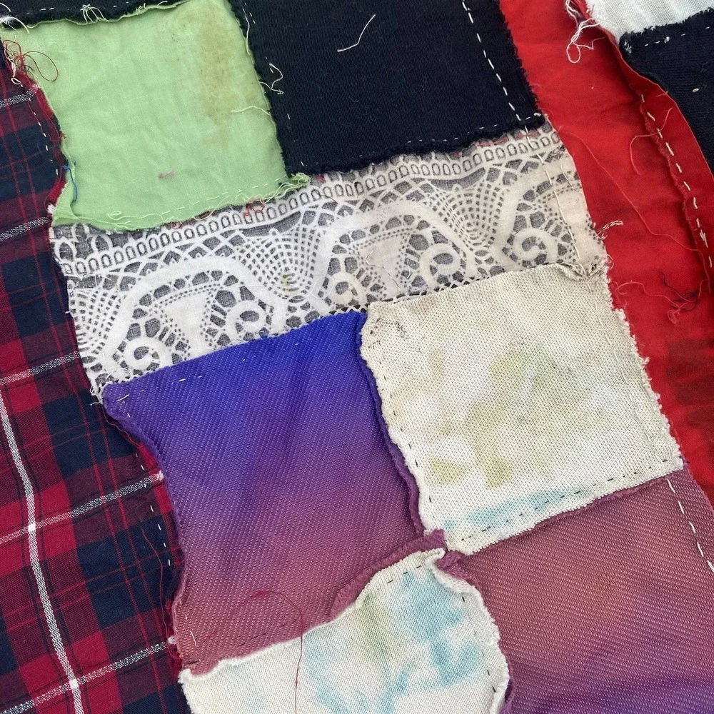 Vintage Patchwork Hand Stitched Squares Quilt Top 58x82 Has Open Seams See Pics